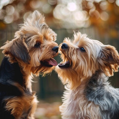 Two yorkie dogs playing together