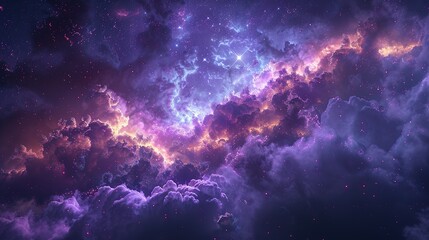 Fototapeta premium Cosmic Cloudscape: A Symphony of Purple and Gold