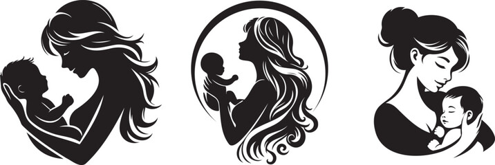 Mother and child silhouette vector art design