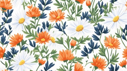 This beautiful pattern of daisies in orange and white creates an enchanting backdrop, exuding warmth and joy that soothes the heart.