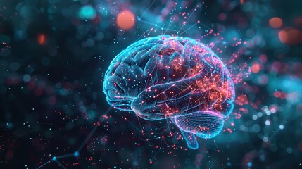 Fototapeta premium A futuristic image of a brain with circuits and neural networks interwoven with artistic brushstrokes and creative symbols