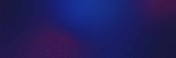Abstract Grainy noise texture wide poster background dark blue pink orange black retro backdrop design, smooth color gradient.