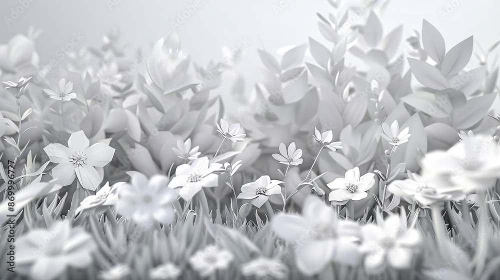 Wall mural Generate a 3D floral garden with white flowers and a spotless background - Wall murals