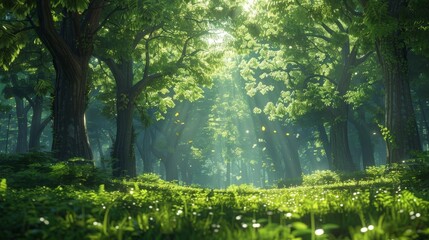 Obraz premium Create a captivating animation featuring a serene scene with simple, lush green trees