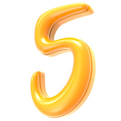 5 Number Yellow 3D Render