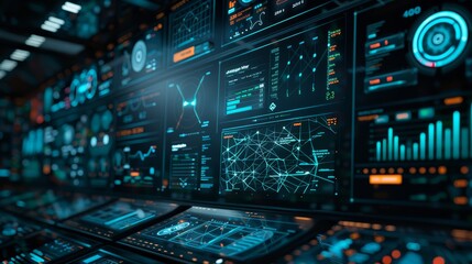 Naklejka premium A futuristic rendering of a network management dashboard