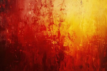Fototapeta premium A red and yellow painting with a lot of texture and brush strokes. The painting is abstract and has a lot of energy
