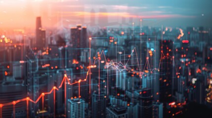 Fototapeta premium A growth chart superimposed over a cityscape