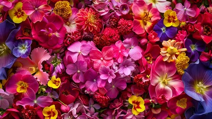 A heart-shaped flower arrangement, with blossoms in various shades of pink, red, yellow, and purple