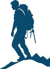 Fototapeta premium Hiking Man Silhouette, Hiker Silhouette, Mountain Climber Adventure Silhouette.