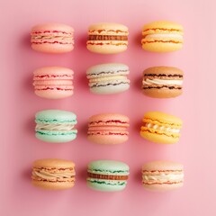 Fototapeta premium Many macaron on light background or dessert cake macaron. 