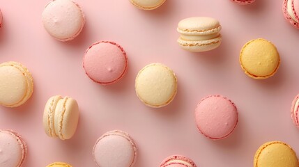 Fototapeta premium Many macaron on light background or dessert cake macaron. 