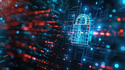 Digital Lock on Blue Background