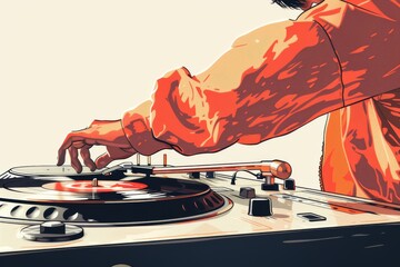 Close up of a DJs hands on a turntable representing music mixing and modern entertainment