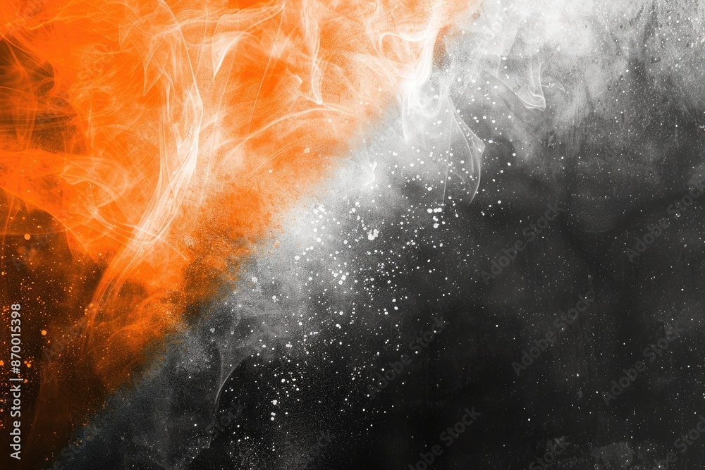 Wall mural a black and orange background with white smoke and orange flames. the orange and white colors are co