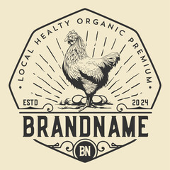 Vintage hen farm logo design template