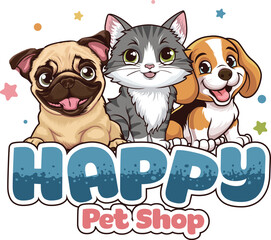 Pet store cat and dog logo design template