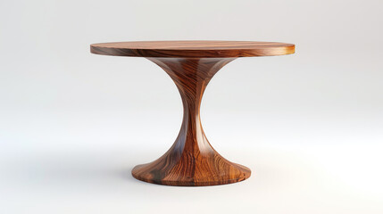 modern minimal round wooden pedestal table isolated white background
