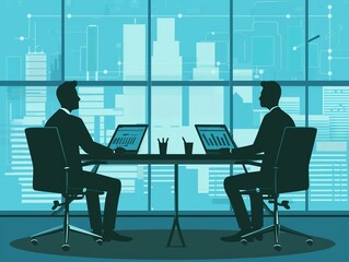 Business Meeting Illustration with Cityscape Background