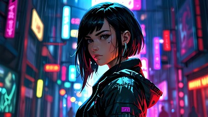 Fototapeta premium Cyberpunk anime girl 