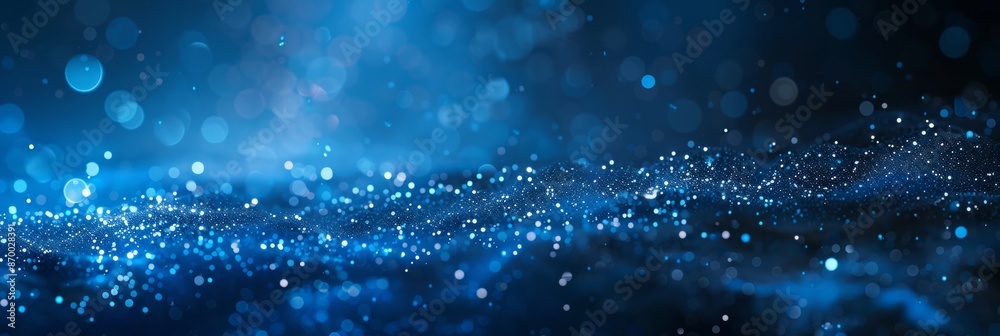 Wall mural dark blue and glow particle abstract background.