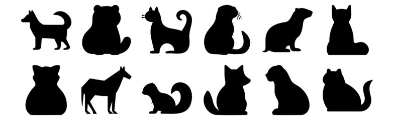 Animals silhouettes set, pack of vector silhouette design, isolated background