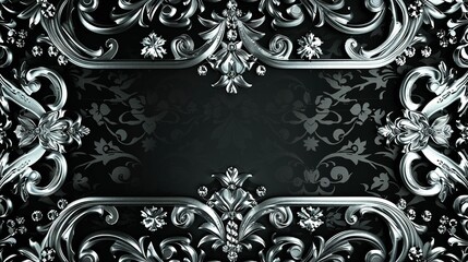 Glamorous Hollywood Regency Background with Black and Silver Patterns and a Sparkling Crystal Frame