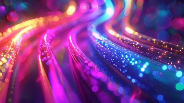 3d render, colorful neon light spectrum, loop, ultraviolet, quantum energy, pink blue violet glowing line, string, abstract background