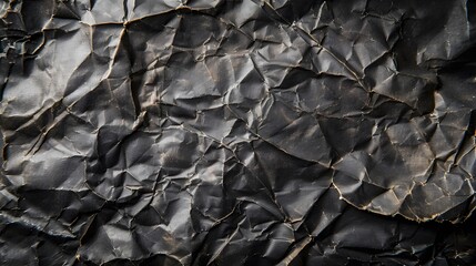 Wrinkled black old wrinkled paper. Dusty cardboard wrapping
