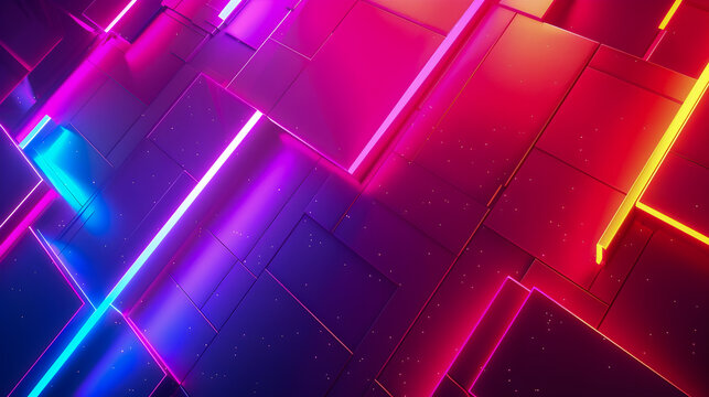 Neon light minimalist background with abstract geometric shapes decagonal motifs angular fragments incandescent neon tones minimalist digital abstraction  Futuristic contemporary