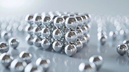Abstract 3D background. 3D cube made of spheres against light grey background with shallow depth of field and copy space