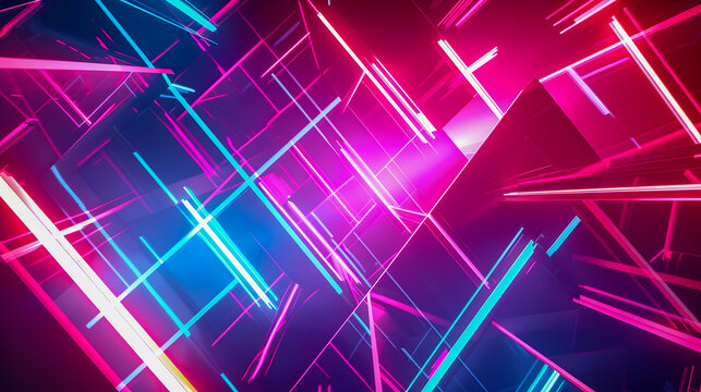 Dazzling Neon Geometric Abstract Digital with Kaleidoscopic Motifs and Incandescent Tones  Futuristic modern and technologically inspired background with angular fragments decagonal shapes