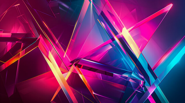 Vibrant Geometric Neon Abstraction with Decagonal Motifs and Angular Fragments  Minimalist digital featuring incandescent neon tones futuristic architectural abstraction and dynamic