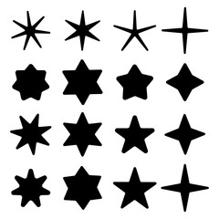 Star shapes collection. Black silhouettes set. Various star designs. Vector illustration.