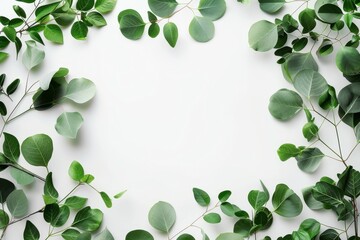 Obraz premium Green leaves creating a border on a white background.