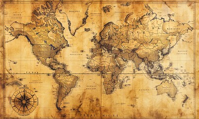Fototapeta premium Vintage World Map in Old Paper Texture
