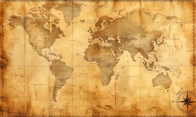 Fototapeta premium Vintage World Map on Aged Paper
