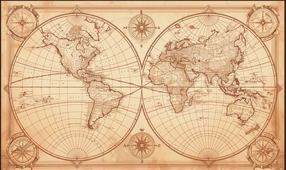 Obraz premium Vintage World Map with Compass Roses