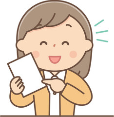 書類を持って説明する女性