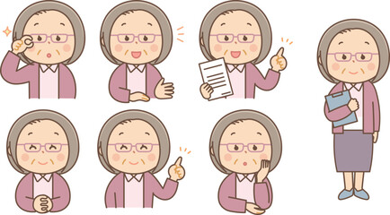 受付のシニア女性の表情セット