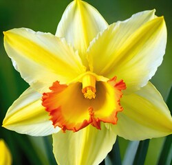 Fototapeta premium yellow daffodil flower, spring, garden, plant, bloom, daffodil, macro, flora, beauty, isolated, flowers, narcissus, blossom