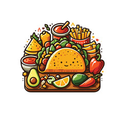 American style cartoon taco. Vector clip art illustration with simple gradients. All in a single layer.