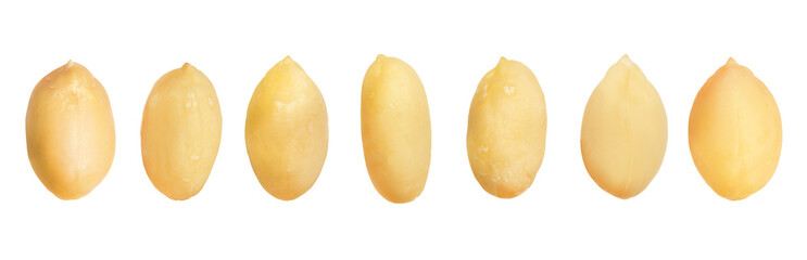 Many peanuts isolated on white, set. Healthy snack