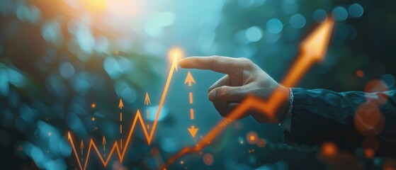 Hand reaching towards an upward arrow, representing success and growth.