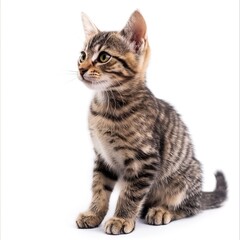 Obraz premium Small brown tabby kitten isolated on white background. Studio shot.