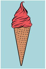 Strawberry Ice Cream Cone Vector Design Dessert