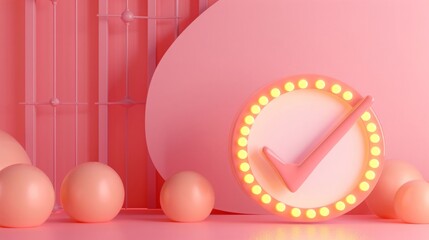 Standard quality control certification assurance guarantee. Check mark sign 3d and copy space. 3d illustration