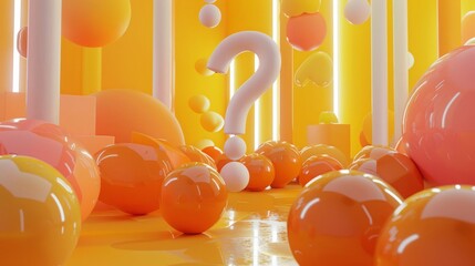 White big colored question mark standing in the middle of orange colored ones. ( 3d render )