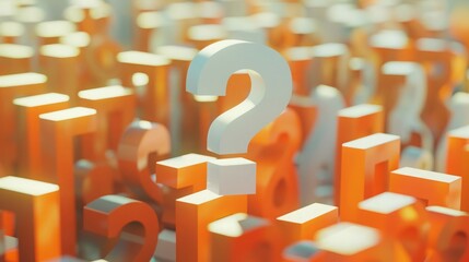 White big colored question mark standing in the middle of orange colored ones. ( 3d render )