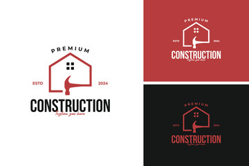 Hammer with house logo design vector illustration template idea